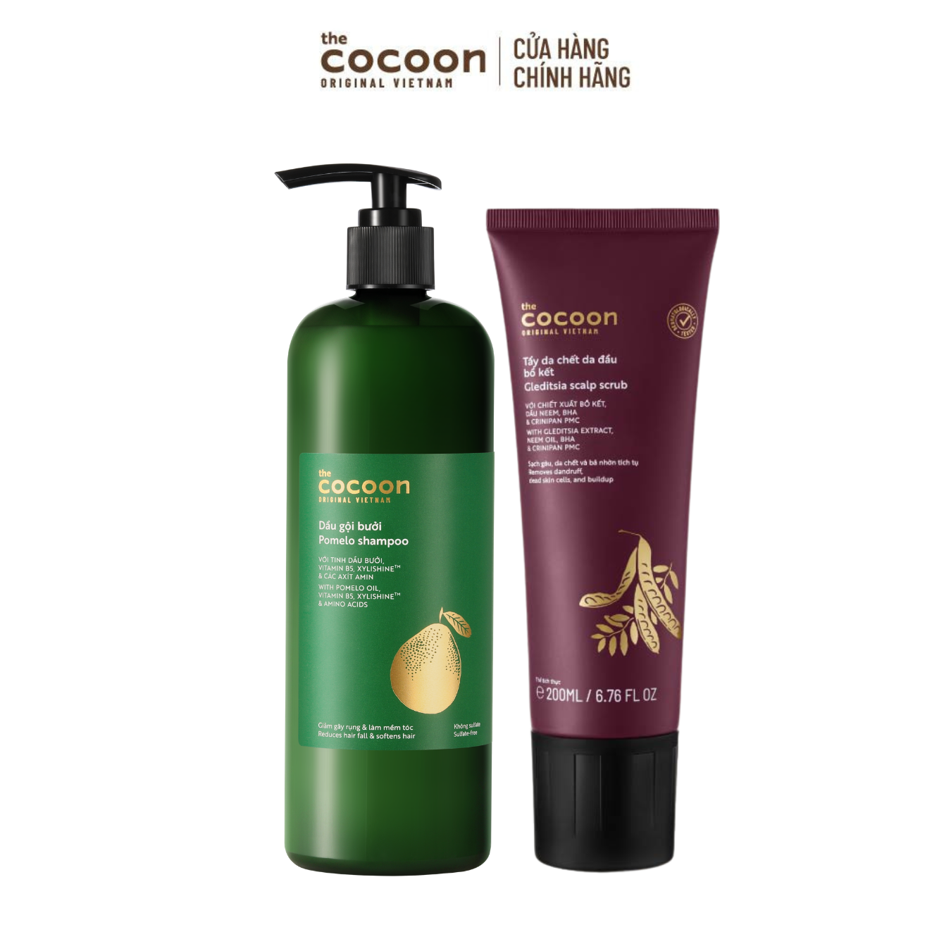 COMBO 1 Bigsize Dầu gội bưởi Cocoon 500ml + 1 Tẩy da chết da đầu Bồ Kết 200ml