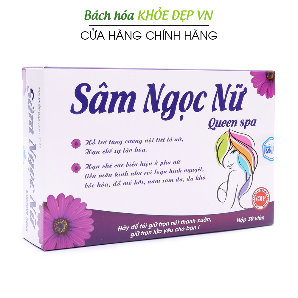 Viên uống tăng nội tiết tố nữ giảm nám sạm da ổn định vòng kinh tăng sinh lý nữ Sâm Ngọc Nữ Queen Spa - Hộp 30 viên