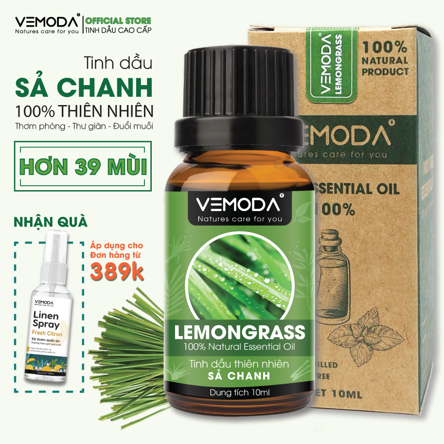 Tinh dầu Sả chanh cao cấp Vemoda. Tinh dầu thơm phòng. Tinh dầu xông phòng giúp khử mùi, kháng khuẩn, đuổi muỗi, thơm quần áo. Tinh dầu Bưởi, Bạc hà, Oải hương, Quế, tinh dầu xả chanh, tinh dầu chanh xả