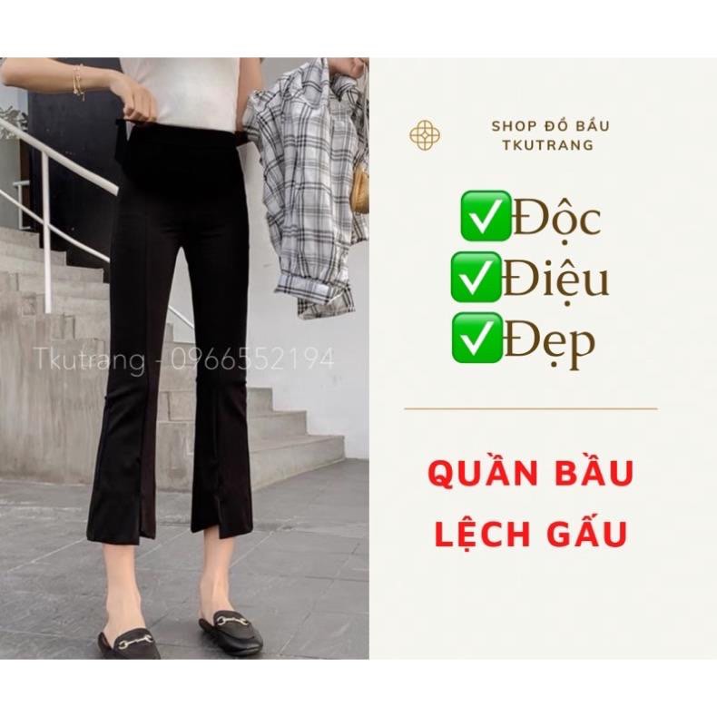 Quần bầu, quần dài bầu công sở ống loe xẻ gấu chất Umi co dãn 4 chiều