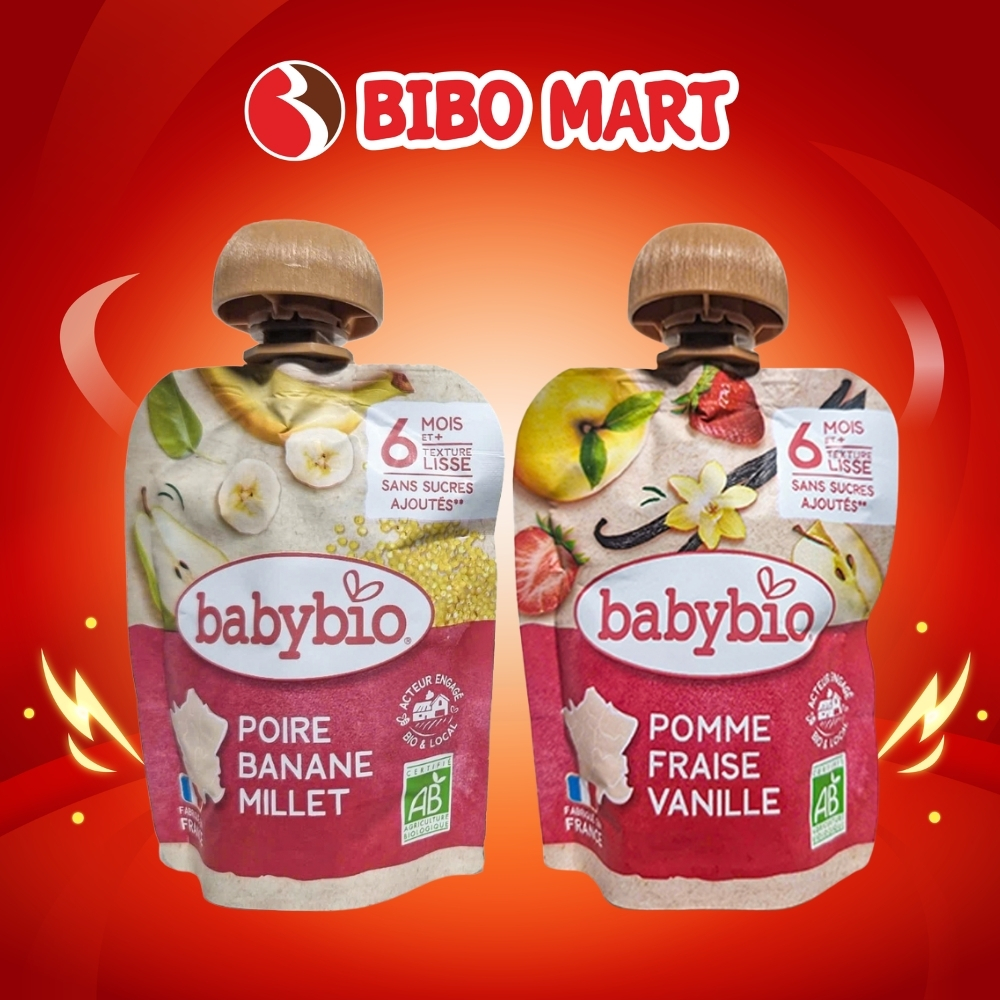 Trái Cây Nghiền Babybio Vị Lê, Chuối/Vị Dâu, Táo, Vani 90g Cho Bé Từ 9 Tháng trở lên - Bibomart