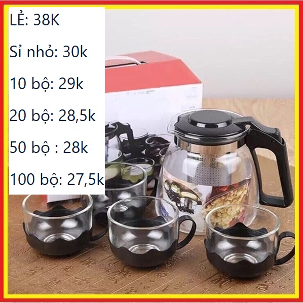 Bộ ấm pha trà thủy tinh có lưới lọc cao cấp tặng kèm 4 cốc
