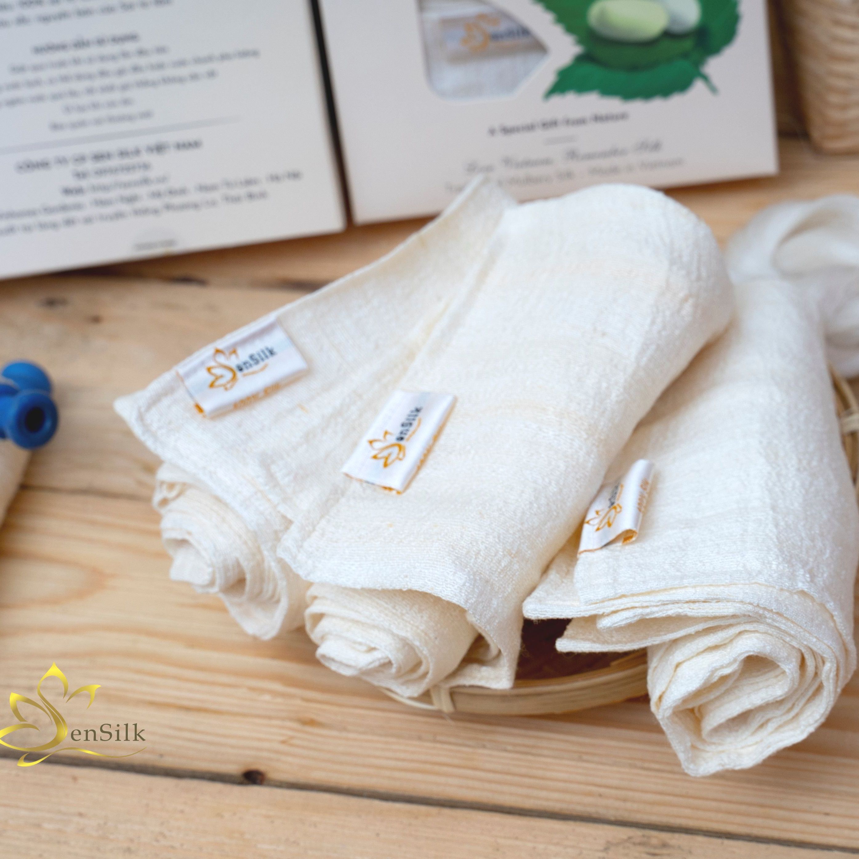 Khăn Mặt Tơ Tằm SenSilk - Combo Happy Family3 - Quà Tặng Doanh Nghiệp - Khăn Quà Tặng 100% Tơ Tằm Đũi Cao Cấp