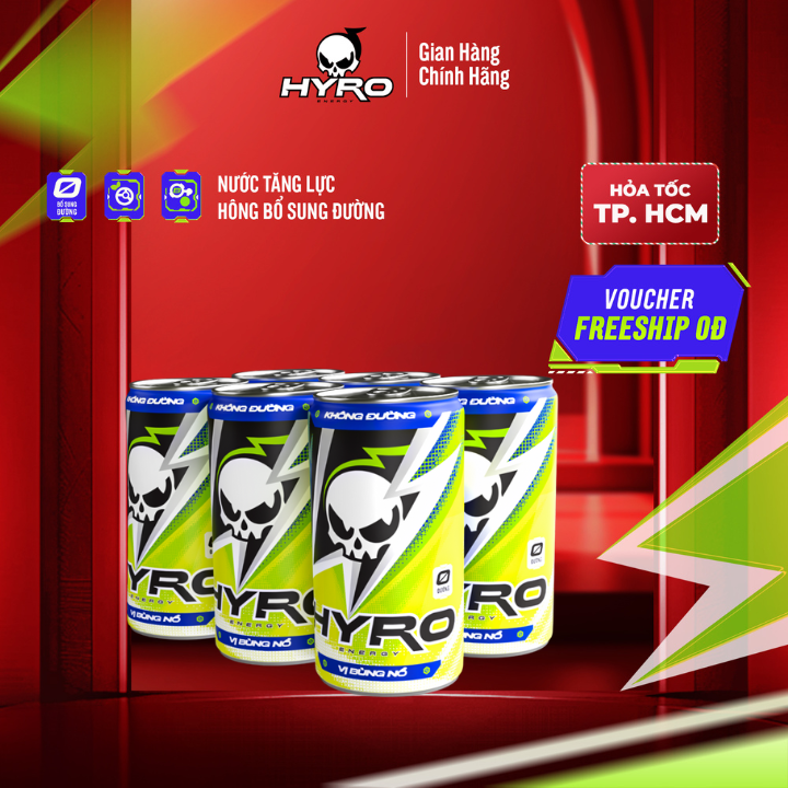 Lốc 6 lon nước tăng lực Hyro ngọt tự nhiên không đường