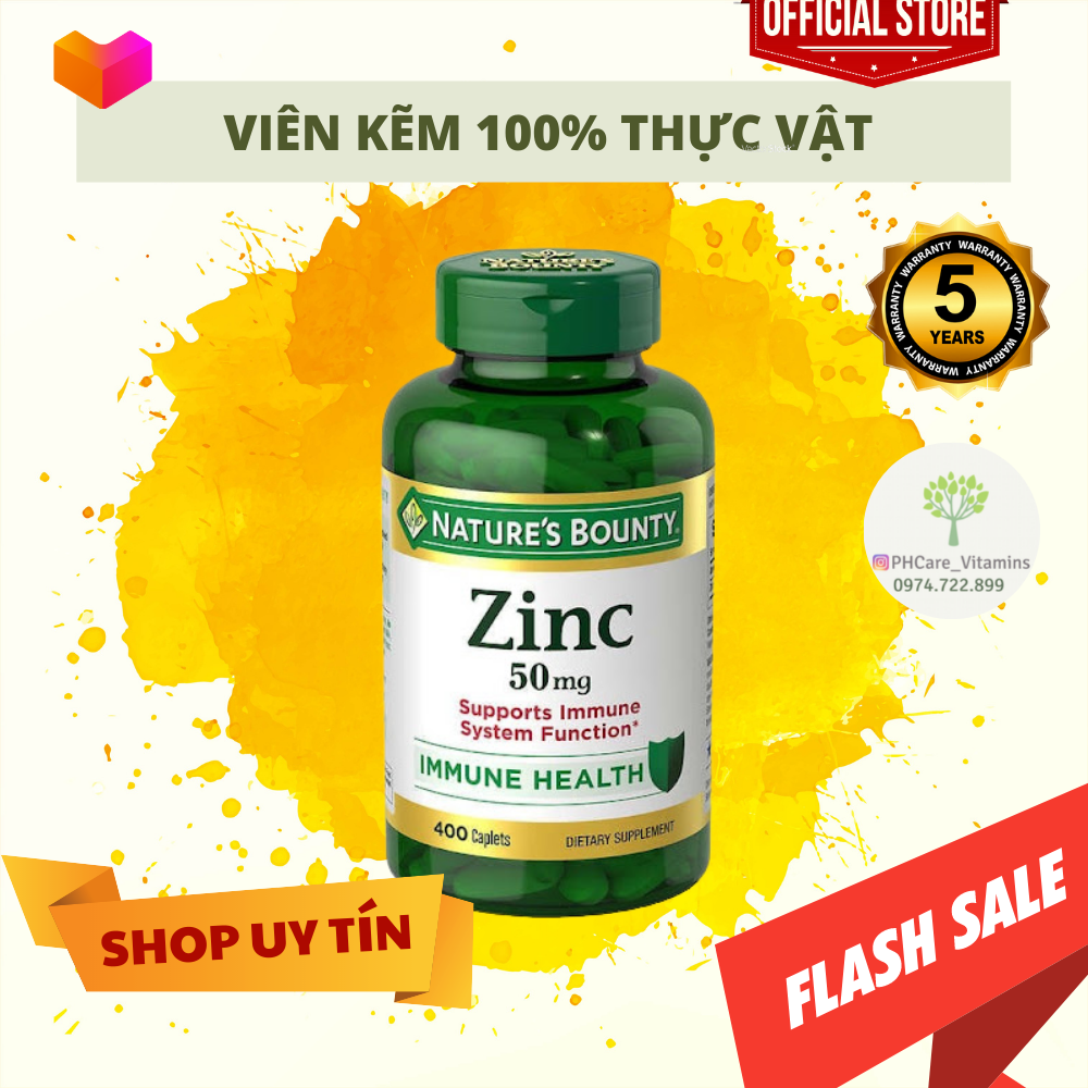 Viên uống bổ sung kẽm Nature’s Bounty Zinc 50mg 400 viên nguồn gốc thực vật
