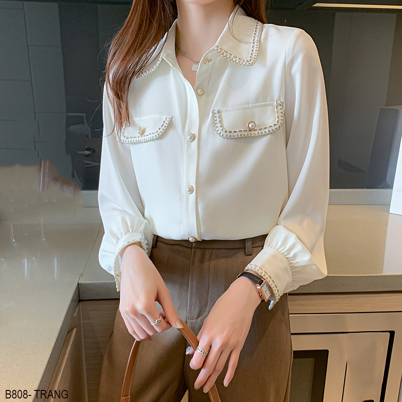 B808- áo sơ mi viền ren cao cấp