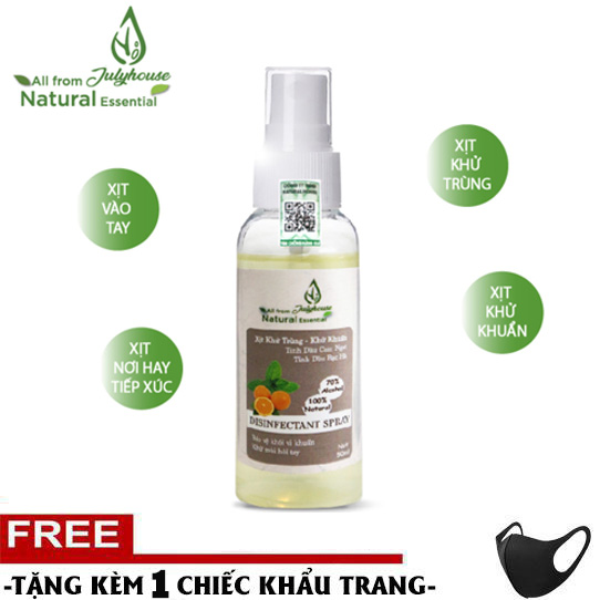 (MUA 1 TẶNG 1) CHAI XỊT RỬA TAY KHÔ DIỆT KHUẨN LÊN DA XỊT LÊN KHẨU TRANG VÀ KHÔNG KHÍ - KHỬ KHUẨN CHO MẸ VÀ BÉ - JULYHOUSE - CHIẾT XUẤT TỪ NHA ĐAM TINH DẦU CAM VÀ TINH DẦU BẠC HÀ - DUNG TÍCH 50ML