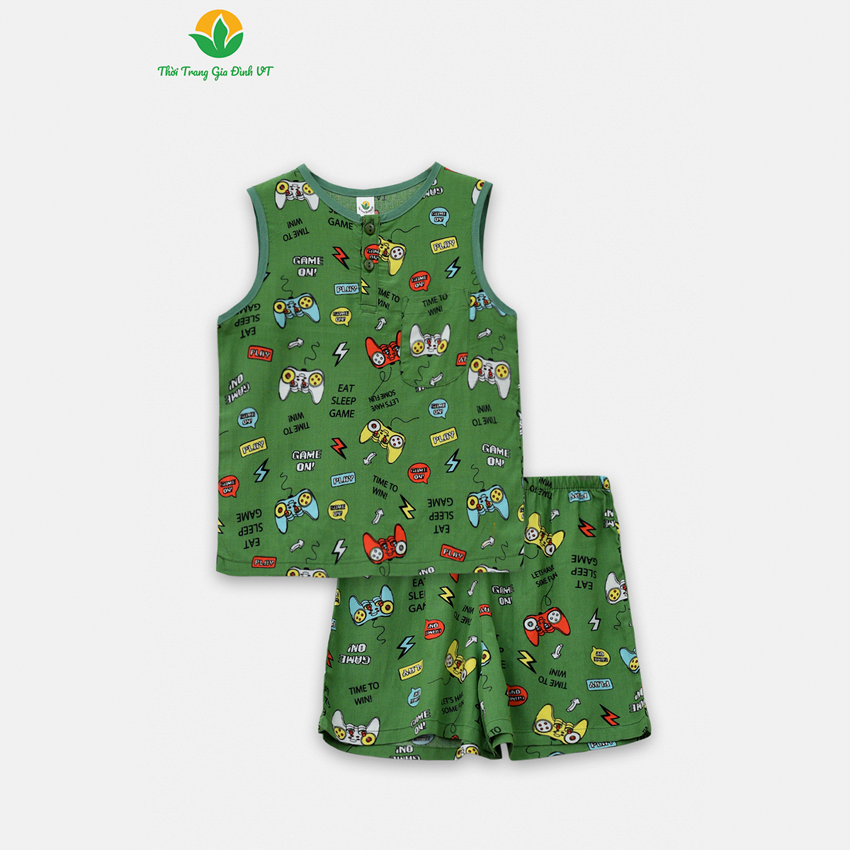 Bộ quần áo trẻ em mùa hè Việt Thắng, quần đùi, áo sát nách, chất lanh (tole) - B62.2320