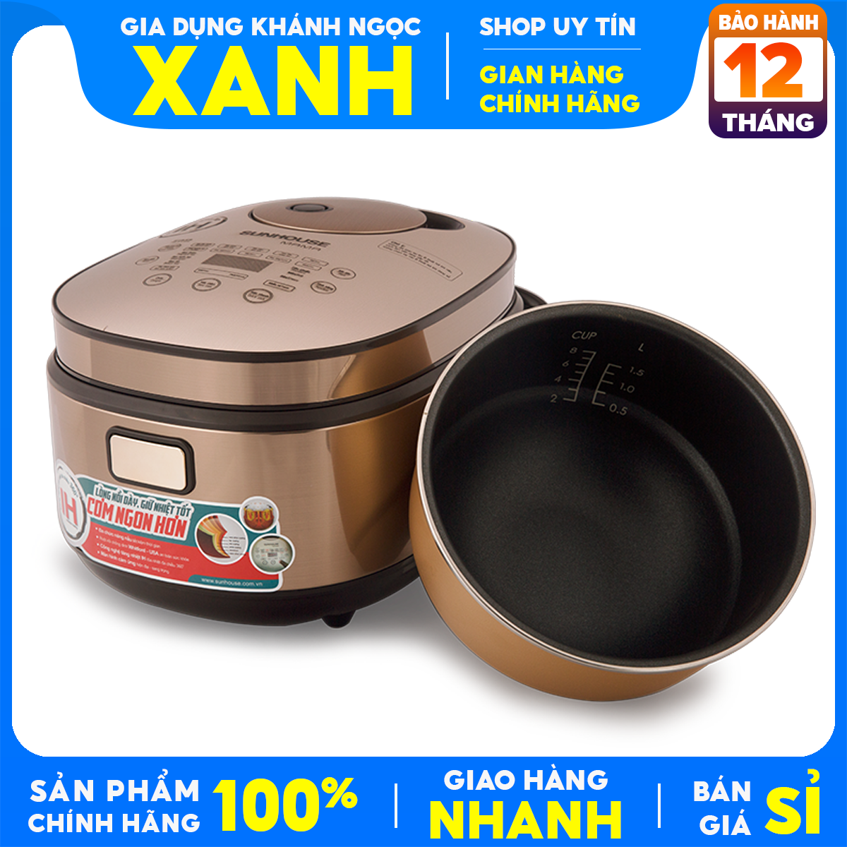Nồi cơm điện cao tần sunhouse mama 1.5 lít shd8955 - điện tử shd8915 - mới 100% công nghệ tăng nhiệt ih cao tần , 4-6 người ăn bảo hành 12 tháng