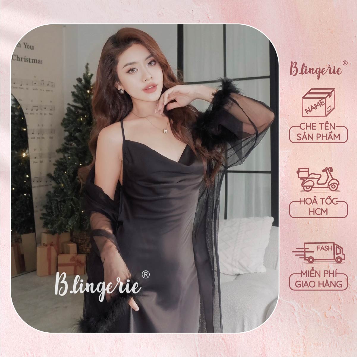 Váy Ngủ Trơn Xẻ Tà Nữ Tính (Kèm Áo Choàng) - B.Lingerie