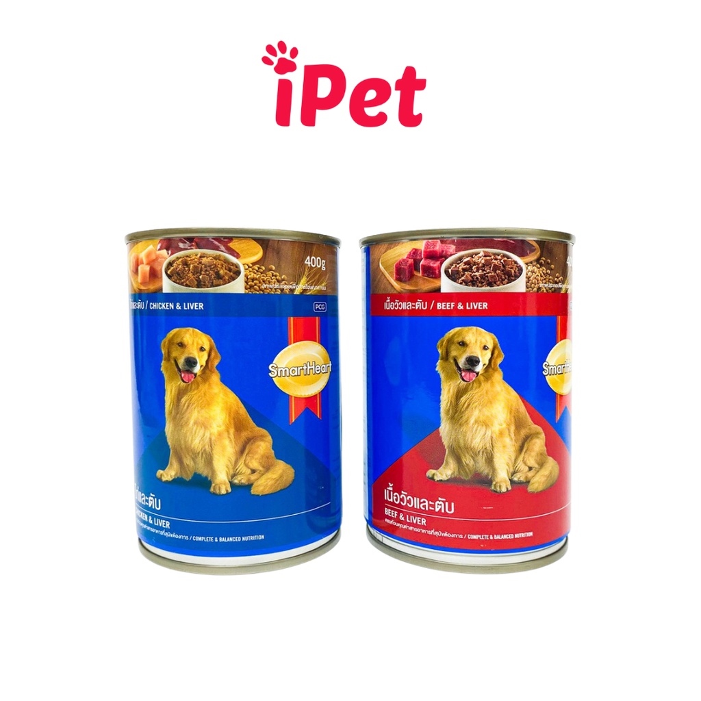 Thức Ăn Cho Chó - Pate Lon SmartHeart Vị Bò Gan Cho Chó Lớn 400g - iPet Shop