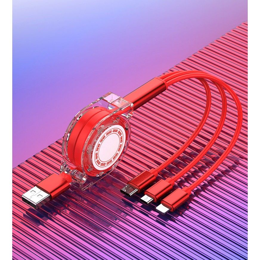 Cáp 3 đầu rút gọn dài 1m Cáp sạc rút gọn đa năng 3 đầu Iphone, micro usb, Type C