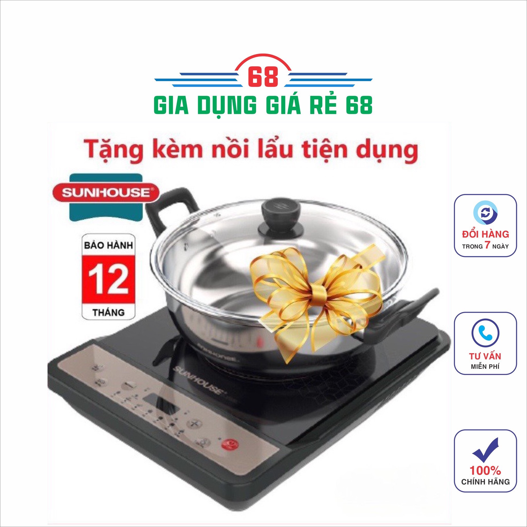 Bếp từ đơn sunhouse shd6160 công suất 1800w, tặng kèm nồi lẩu