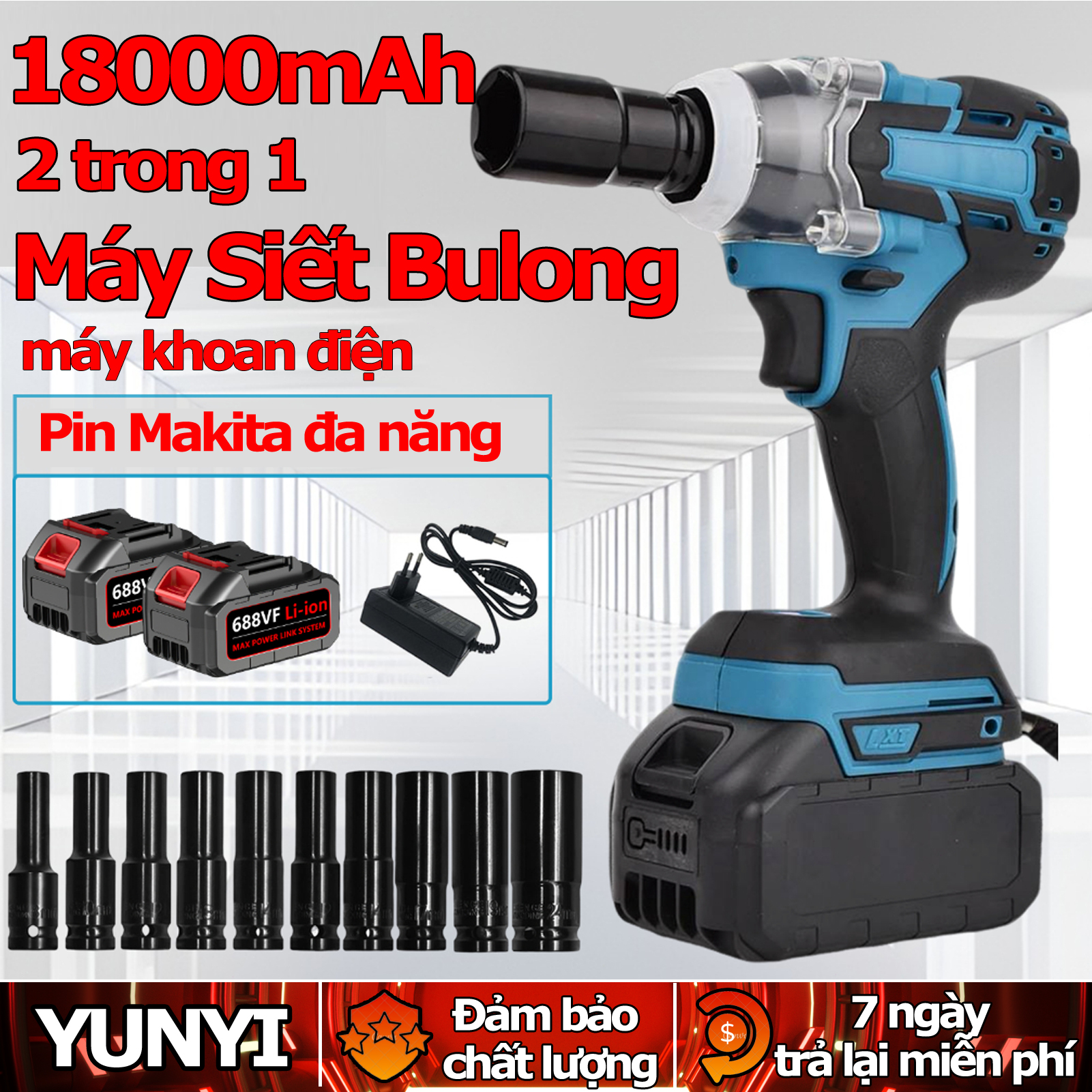 Thân Máy siết bulong 2 trong 1 ,máy khoang pin cầm tay ,Máy bắn bulong không chổi than Chính hãng ,100% lõi đồng - Đầu Kim Loại Đa Năng Bắn Vít, Khoan, Vặn Ốc, Mở Ốc