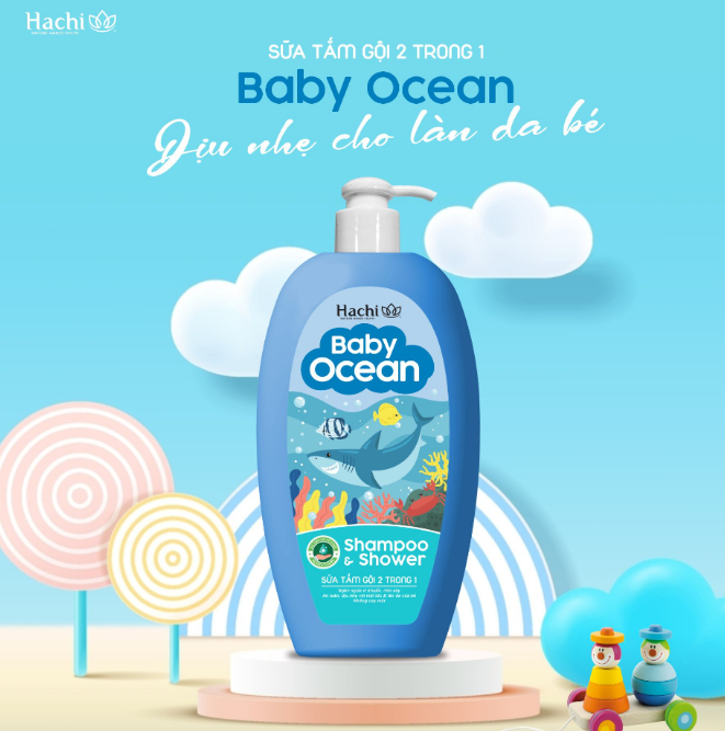Sữa tắm gội Hachi Baby Ocean 2 trong 1 không cay mắt