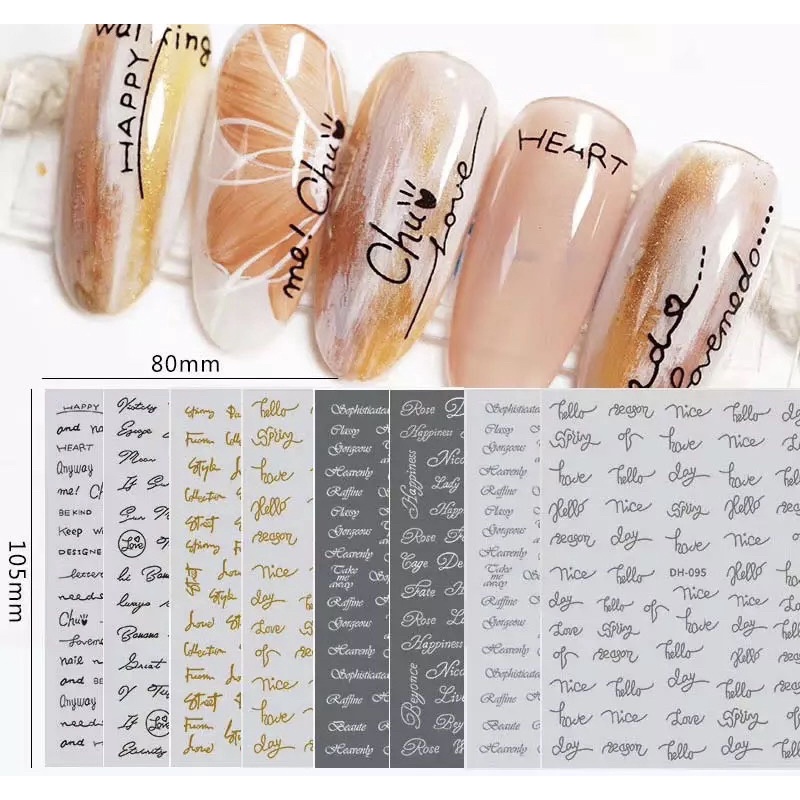 Sticker dán móng tay nail chữ và sọc hoa văn