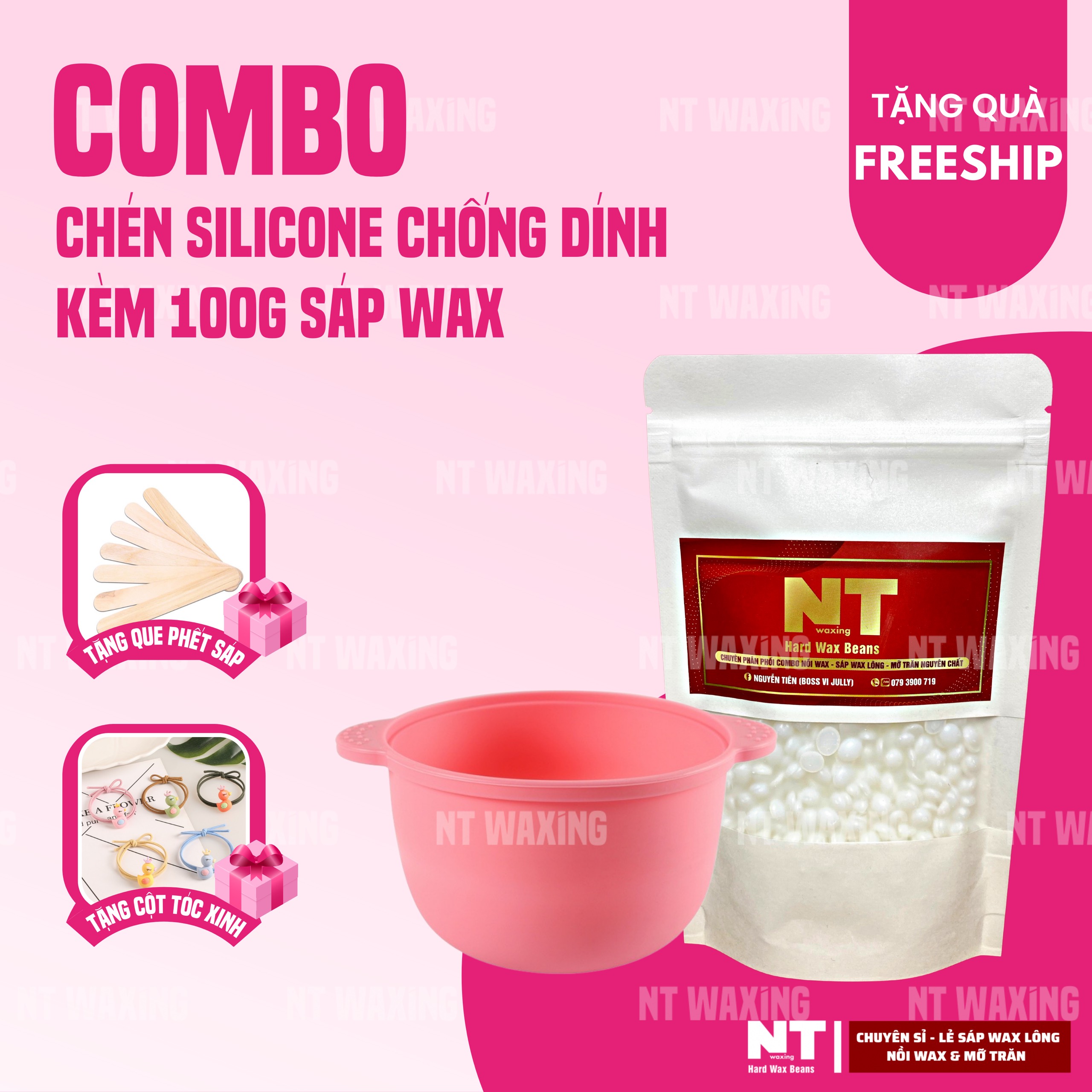 Combo wax lông chén silicone chống dính & 100g sáp wax lông wax nóng hard wax beans , wax lông tay , chân, nách, bikini, râu, ria mép,... - nt.waxing96