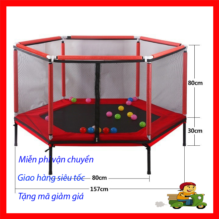 Nhà nhún lò xo lục giác có lan can 157x157x80, 157x157x80cm, tải trọng 100kg