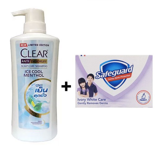 Dầu gội đầu Clear Bạc Hà Thailand 400ml TẶNG cục xà phòng safeguard 135g