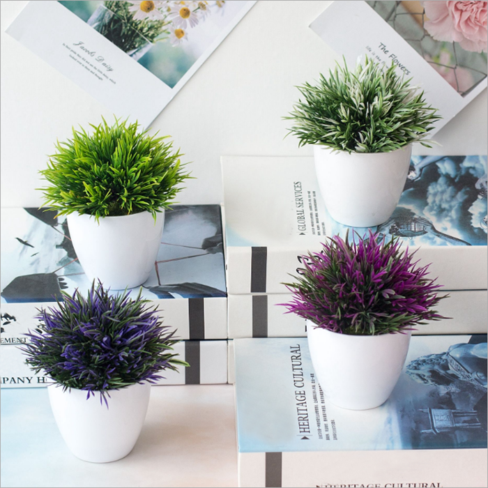 Chậu lá cỏ bonsai giả để bàn nhiều màu -Chậu hoa để bàn-Hoa giả trang trí nhà hàng cafe
