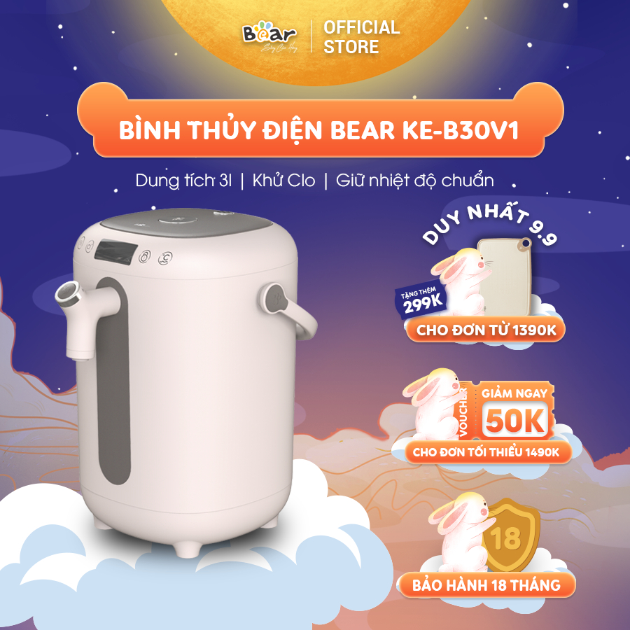 Bình thủy điện thông minh bear 3l ke-b30v1, bình đun nước siêu tốc đa năng, bình thủy khử clo, giữ ấm 11 mức nhiệt, bản quốc tế_bảo hành 18 tháng