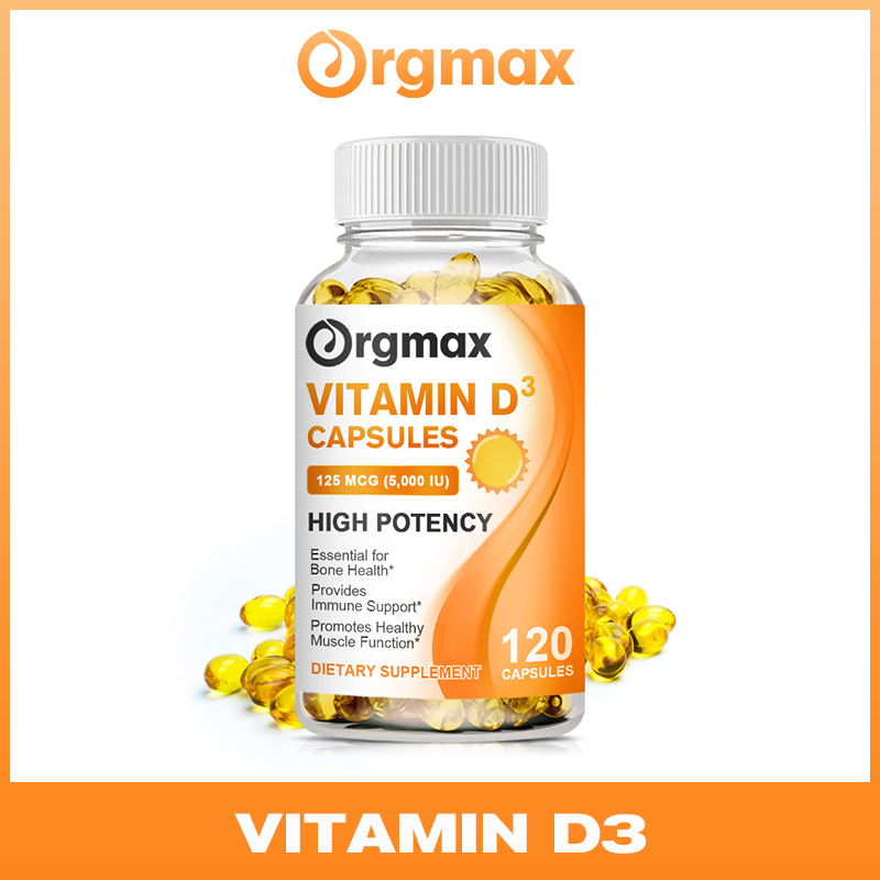 Orgmax Vitamin D3 5000IU 125Mcg Chức Năng Cơ Khỏe Mạnh Giúp Hỗ Trợ Xương Răng Chắc Khỏe &amp; Sức Khỏe Miễn Dịch Thúc Đẩy Hấp Thụ Canxi
