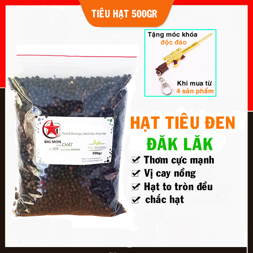 [Có Tiêu Xay sẵn]Hạt Tiêu Đen Đăk Lăk-500gr TĐ500-Hương Thơm Cay Nồng-Tặng Móc Khóa Siêu Đẹp- Big Mon