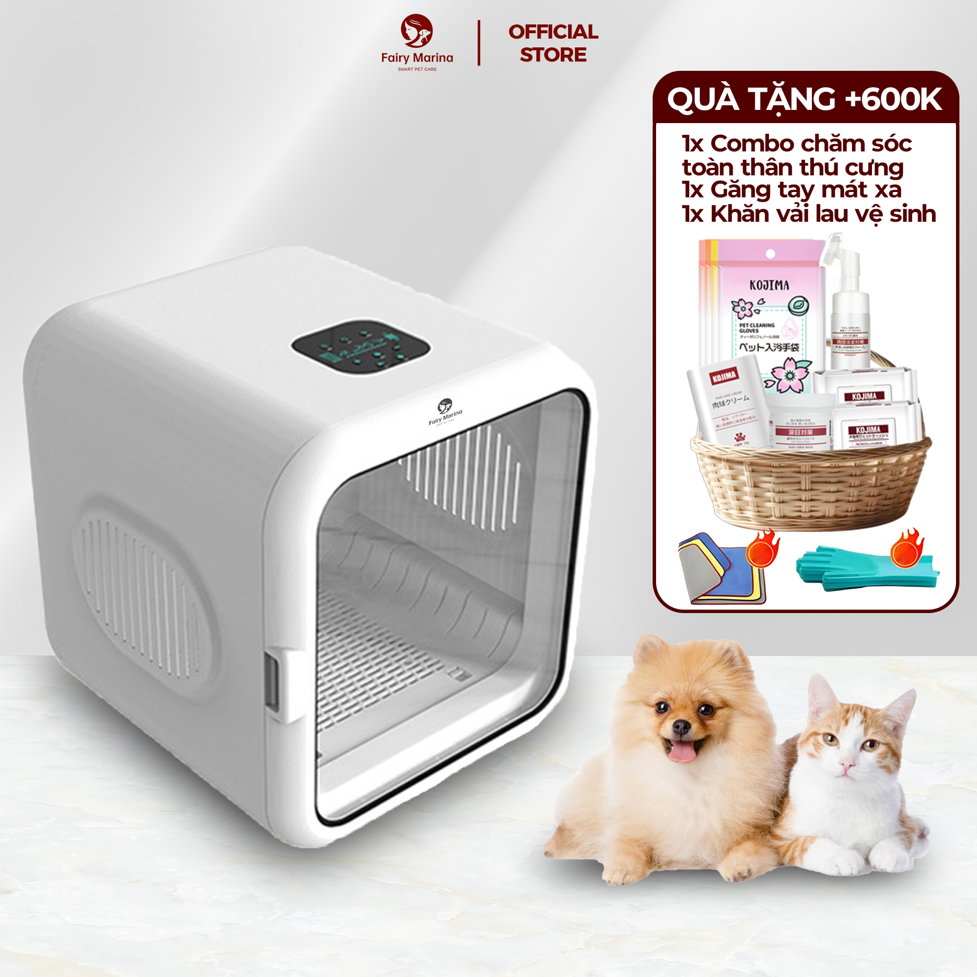 Lồng sấy Spa khử khuẩn có đèn cho thú cưng, Hộp sấy, chuồng sấy thông minh thoáng khí cho chó mèo - Fairy Marina