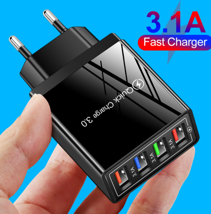 Cục sạc nhanh 4 ổ usb hàng chính hãng eu, chuẩn châu âu qc3.0
