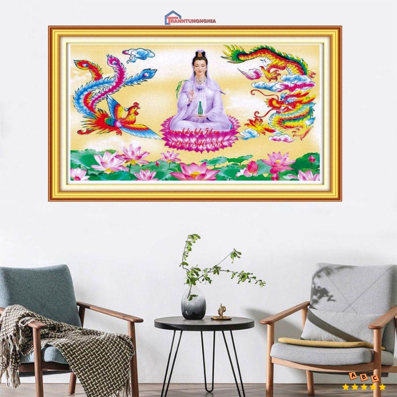 Tranh đính đá, tranh thêu chữ thập quan thế âm bồ tát