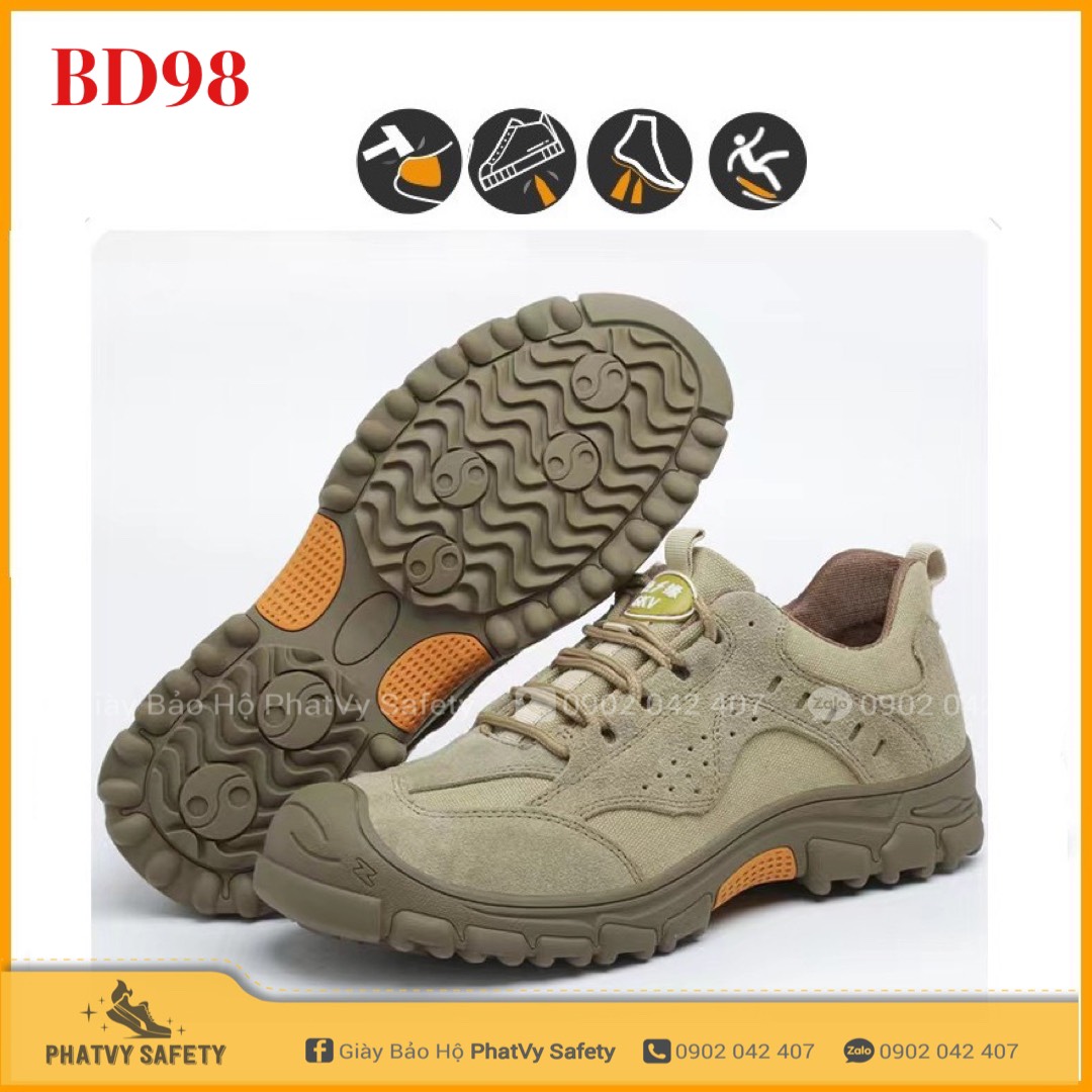 Giày Bảo Hộ Lao Động Nam Da Bò Thời Trang BD_0098 Nhẹ Bền Đẹp Mũi Sắt Chống Đinh Va Đập Trơn Trượt- TẶNG KÈM LÓT GIÀY