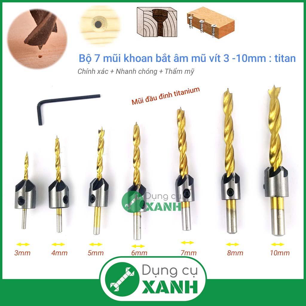 Bộ 7 mũi khoan gỗ đầu đinh bắt âm mũ vít chuyên dụng