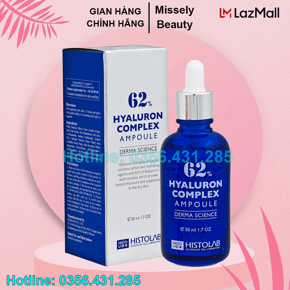 Tinh chất cấp ẩm, phục hồi da thương tổn histolab 62% hyaluron complex ampoule derma science