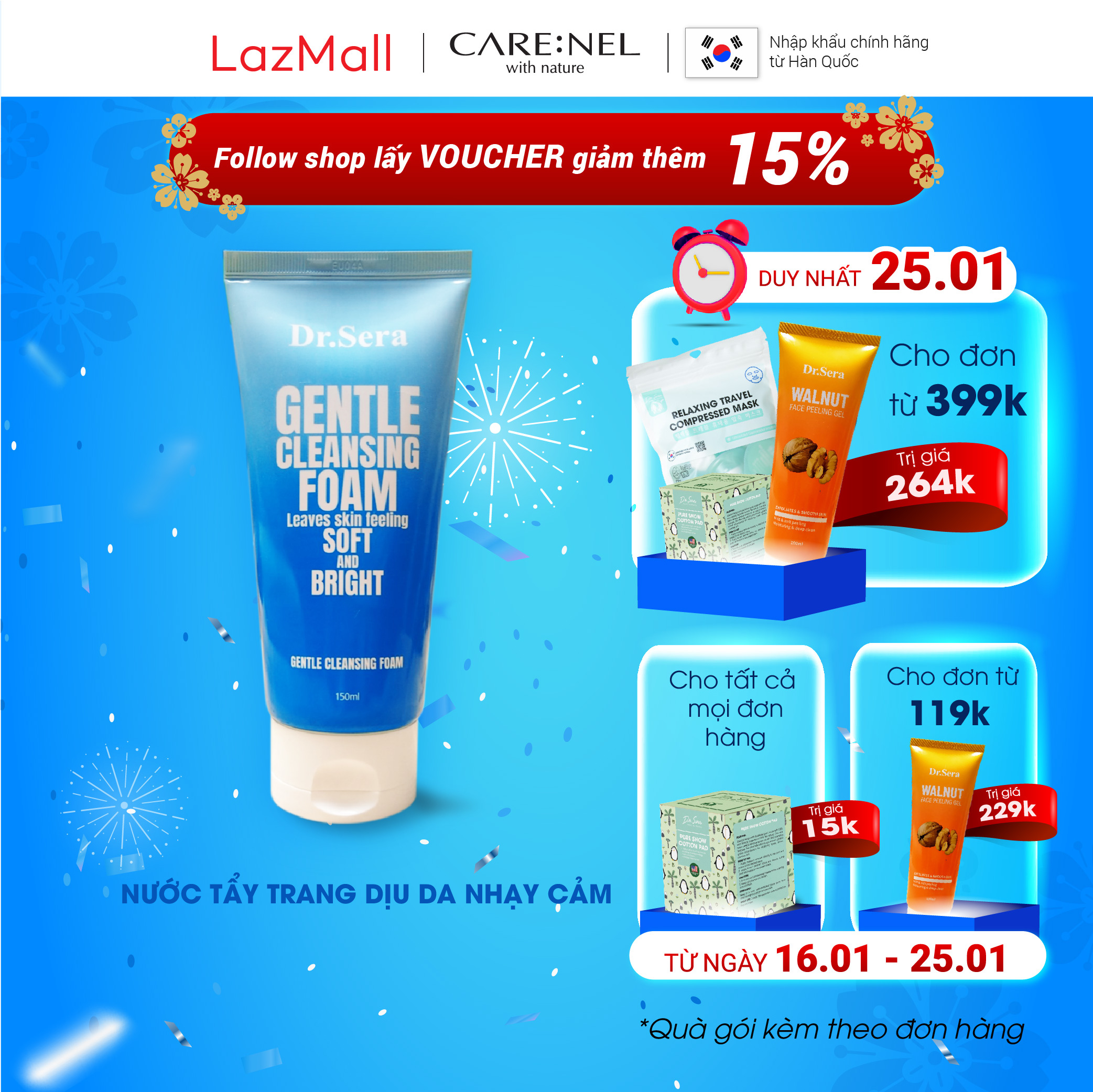 Sữa rửa mặt da nhạy cảm Gentle Cleansing Foam 150ml