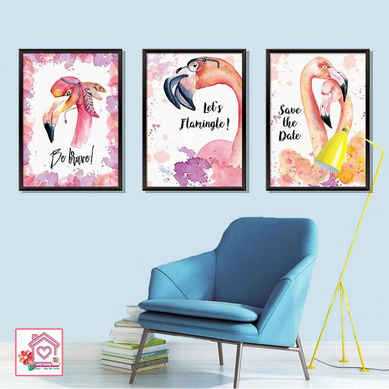 Decal dán tường Bộ 3 Tranh dán tường Hồng Hạc XL8323 trang trí tường phòng khách phòng ngủ - Sticker - Miếng dán tường - Hình dán