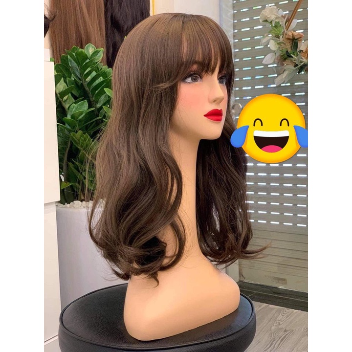 Tóc giả nữ nguyên đầu/ cả đầu xoăn dợn nhẹ dài 50cm