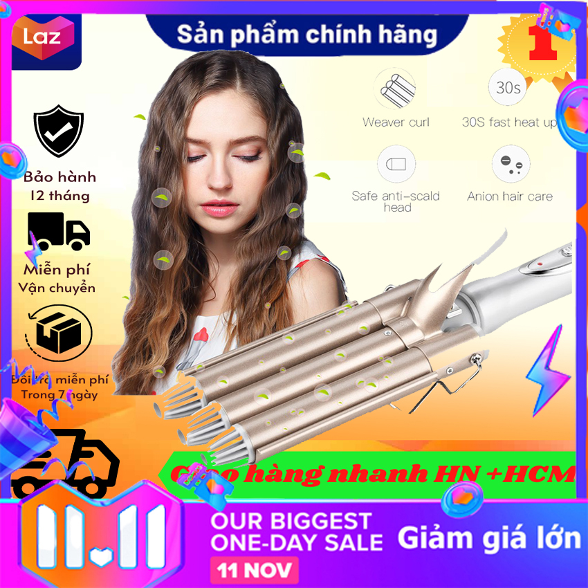 Máy bấm tóc gợn sóng, máy tạo kiểu uốn xoăn sóng nước,máy làm xoăn sóng 3 trục phong cách hàn quốc