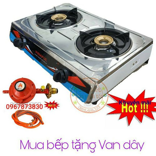 Bếp ga đôi inox kèm van dây