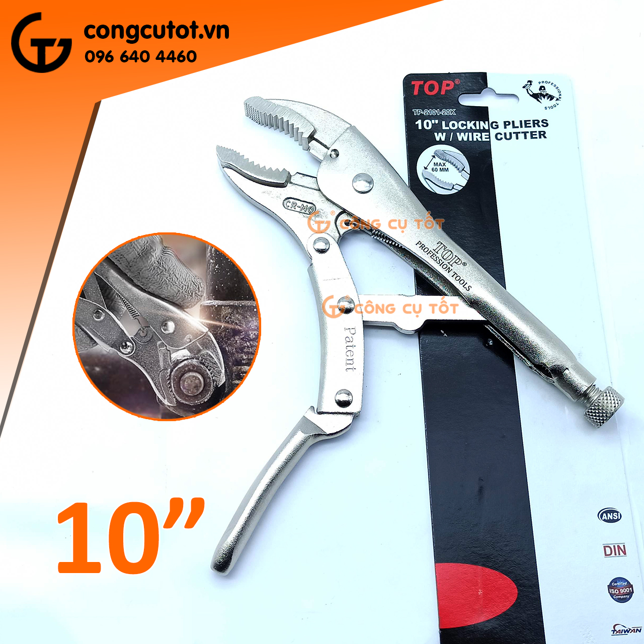 Kìm chết - kìm bấm lực và cắt dây TOP TP-2101-20K thép Crôm Molipđen