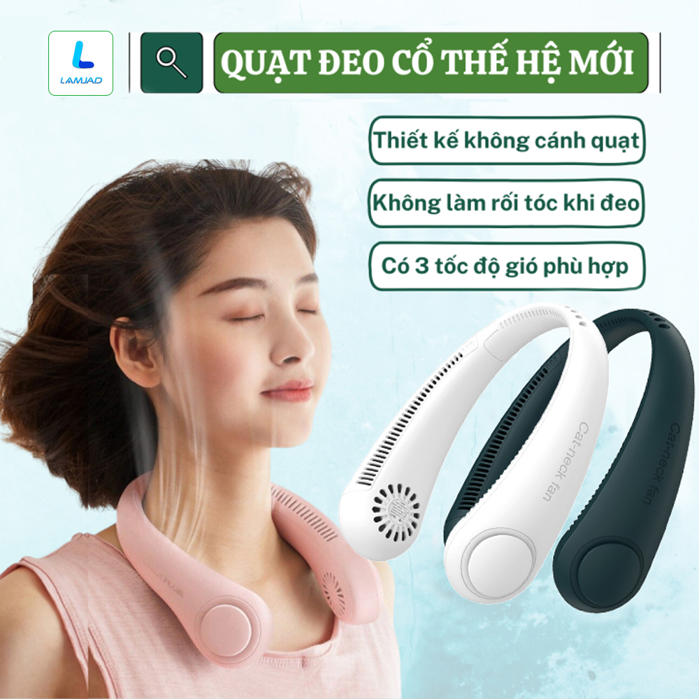 Quạt mini, quạt đeo quàng cổ, quạt không cánh tích điện sạc usb pin 10000mah 3 tốc độ gió
