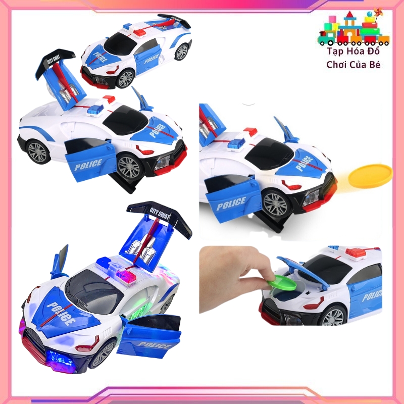 Đồ chơi xe cảnh sát cho bé bắn thẻ tròn xe tránh vật cản có đèn nhạc chạy bằng pin thú vị vui nhộn ô tô cảnh sát