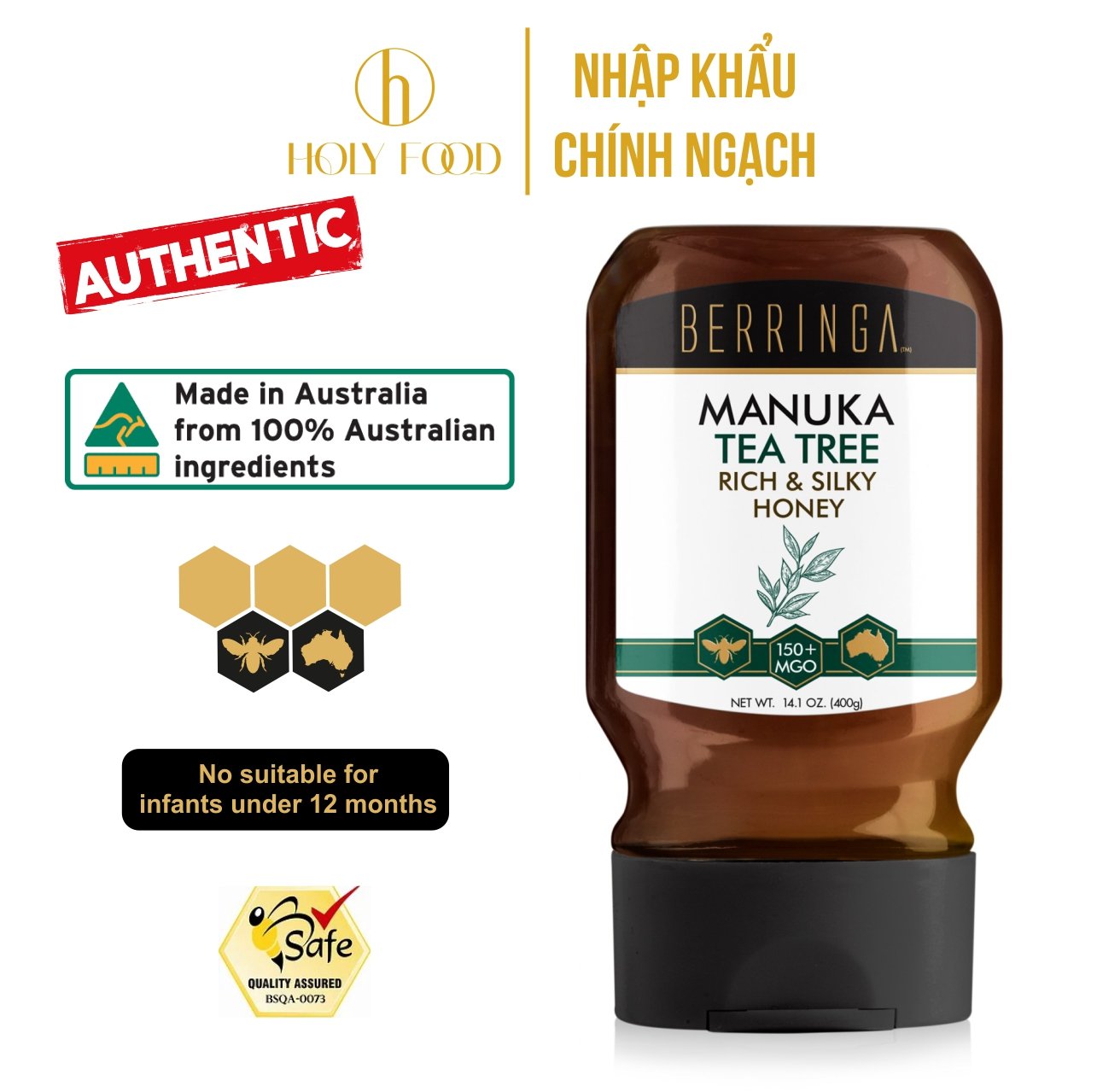 Mật ong Berringa Manuka Tea Tree Rich & Silky Honey MGO 150+, 400gram