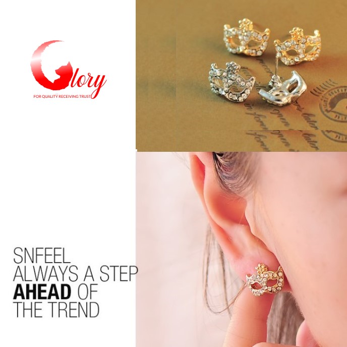 [HCM]Bông tai nữ bạc cá tính hàn quốc siêu dễ thương hình mặt nạ lễ hội xinh xắn-Khuyên tai nụ lấp lánh trang sức nữ cho phái đẹp 2G519008