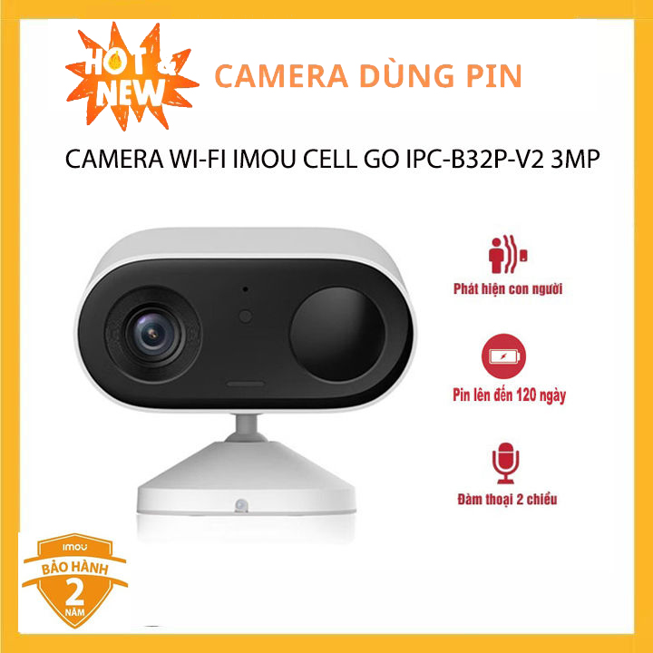 Camera wifi dùng pin 2k imou ipc-b32p-v2 , camera dùng pin không dây wifi độ nét 2k, đàm thoại 2 chiều- phát hiện xâm nhập cảnh báo - wifi trong nhà, ngoài trời , thời lượng pin dài 120 ngày, chuẩn ip65 chống bụi và chống thấm nước