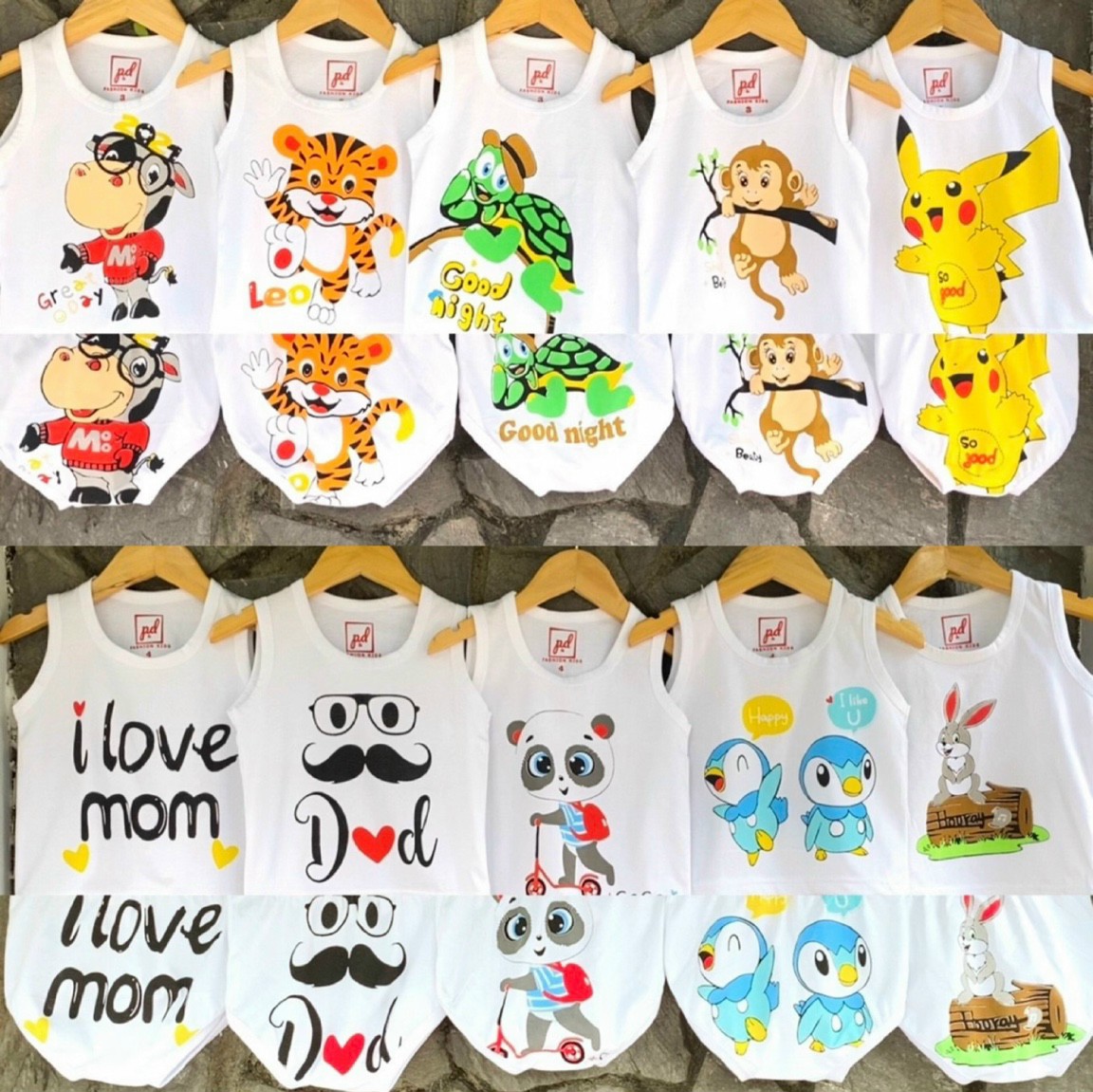 Bộ chip cotton hình hót cho bé