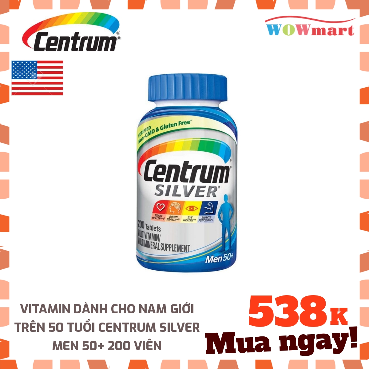 Vitamin dành cho nam giới trên 50 tuổi Centrum Silver Men 50+ 200 viên -