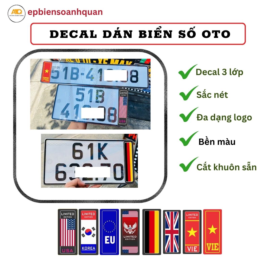Decal Sticker for Car License Plate with Vietnamese Flag | Decorative Sticker for Signs 52X11Cm Long, Square Sign 33X16.5Cm | Long-Lasting Color Giá 21,300 Đồng*Miễn phí vận chuyển