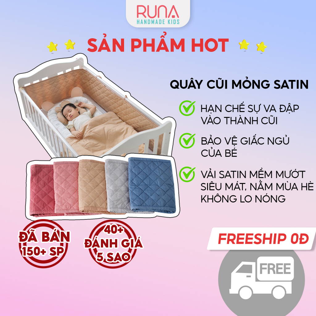 Quây cũi mỏng RUNA KIDS chất liệu Satin cao cấp mềm mịn, thoáng mát, an toàn cho làn da em bé