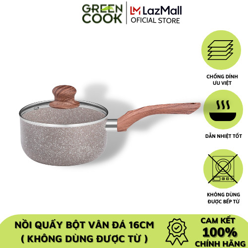 Nồi quấy bột vân đá 16cm chống dính greencook gcs03-16 - hàng chính hãng greencook