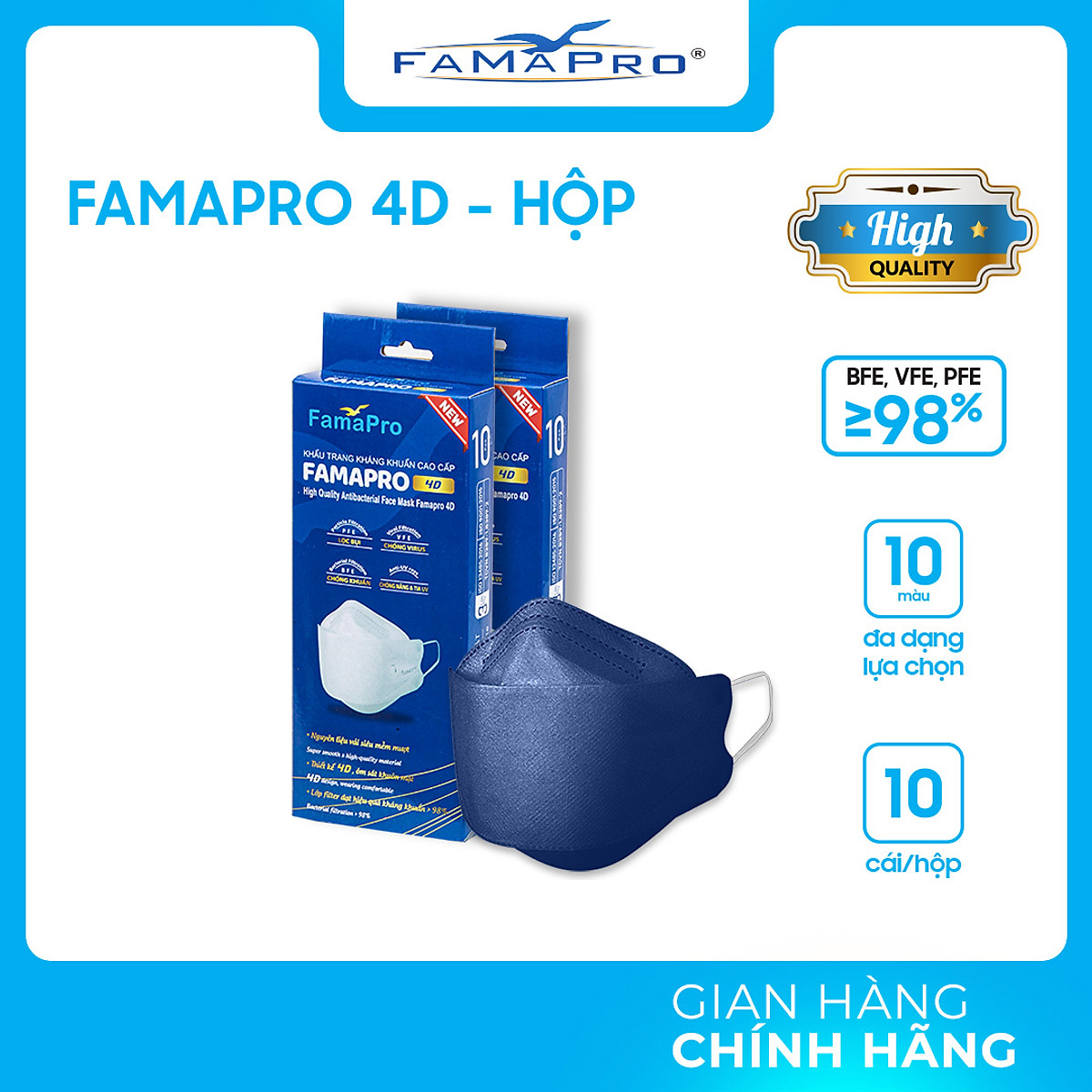 _khẩu trang y tế famapro 4d hộp 10 cái - 3 lớp kháng khuẩn